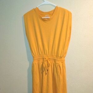 Orange 100% Cotton Athletic Sleeveless Midi Dress with Drawstring Waist S